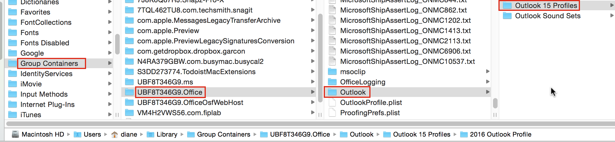 outlook for mac on my computer folder location on hd